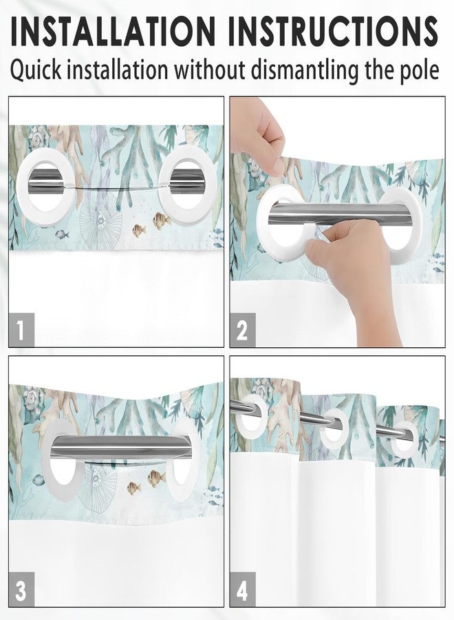 Nesphy No Hook Nautical Blue Sea Turtles Shower Curtain with Snap in Fabric Liner Set, Ocean Beach Double Layers Waterproof Fabric with See Through Top Window Open Grommet Bath Curtain 71x74 Inch - Image 3